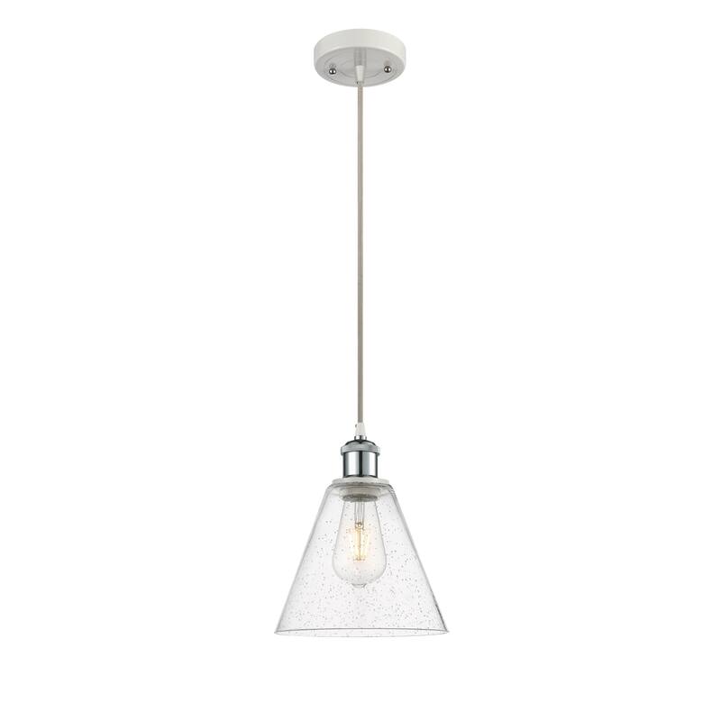 Innovations Lighting Ballston Berkshire 1 Light 8" Cord Hung Mini Pendant - Seedy/White and Polished Chrome