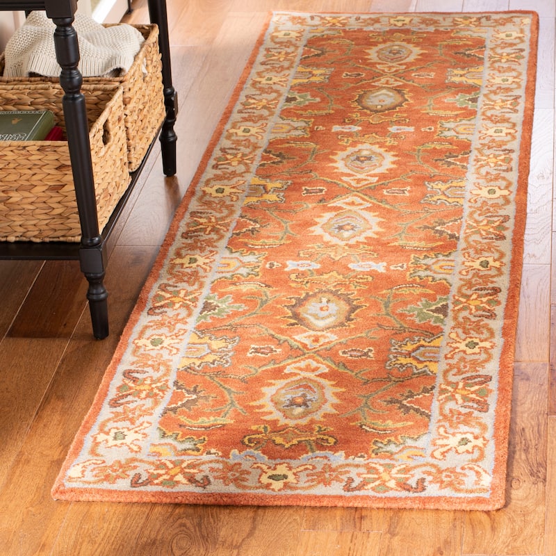 SAFAVIEH Handmade Heritage Dot Daisy Traditional Oriental Wool Rug - 2' 3" x 8' - Rust/Beige - Runner