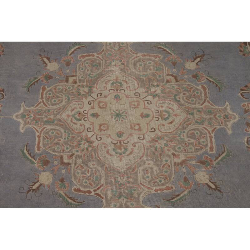 Blue Tabriz Vintage Persian Area Rug Hand-Knotted Wool Carpet - 9'5" x 12'4"