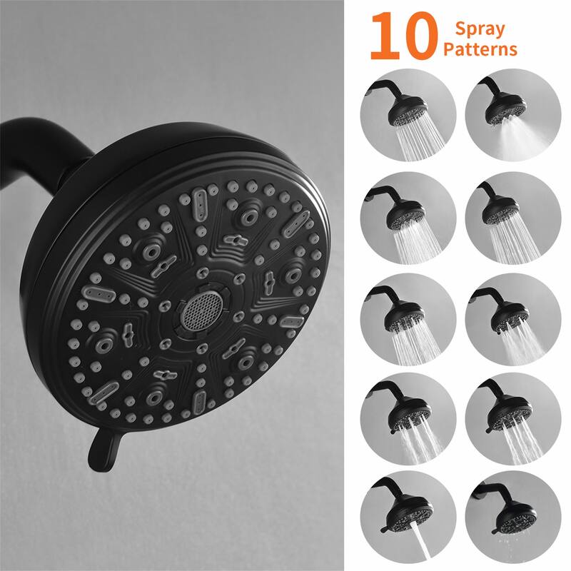 Wall Mount Shower Faucet with Tub Spout Brass 10-Setting Spray Complete Wall Mounted Shower System with Valve