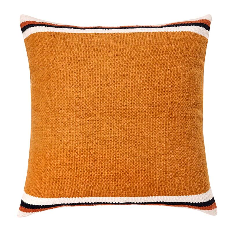 Hand Woven Stripe Bordered Square Throw Pillow – 20” – Orange and White