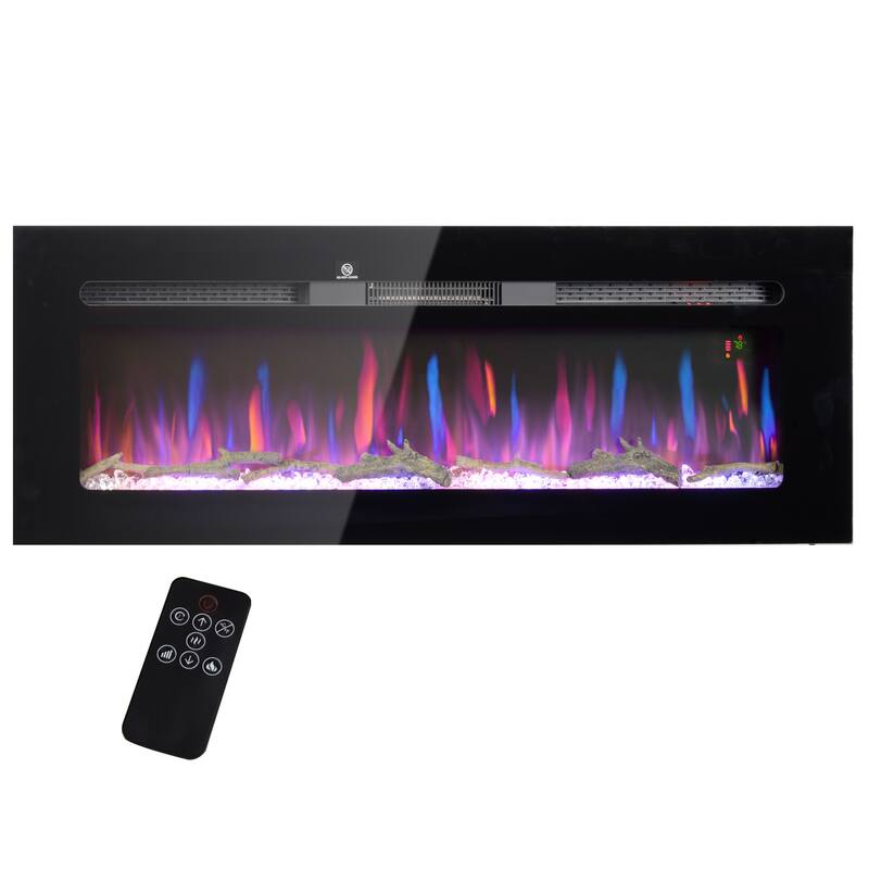 50-Inch Electric Wall Fireplace with Adjustable Heat, LED Display, and Safety Features - N/A