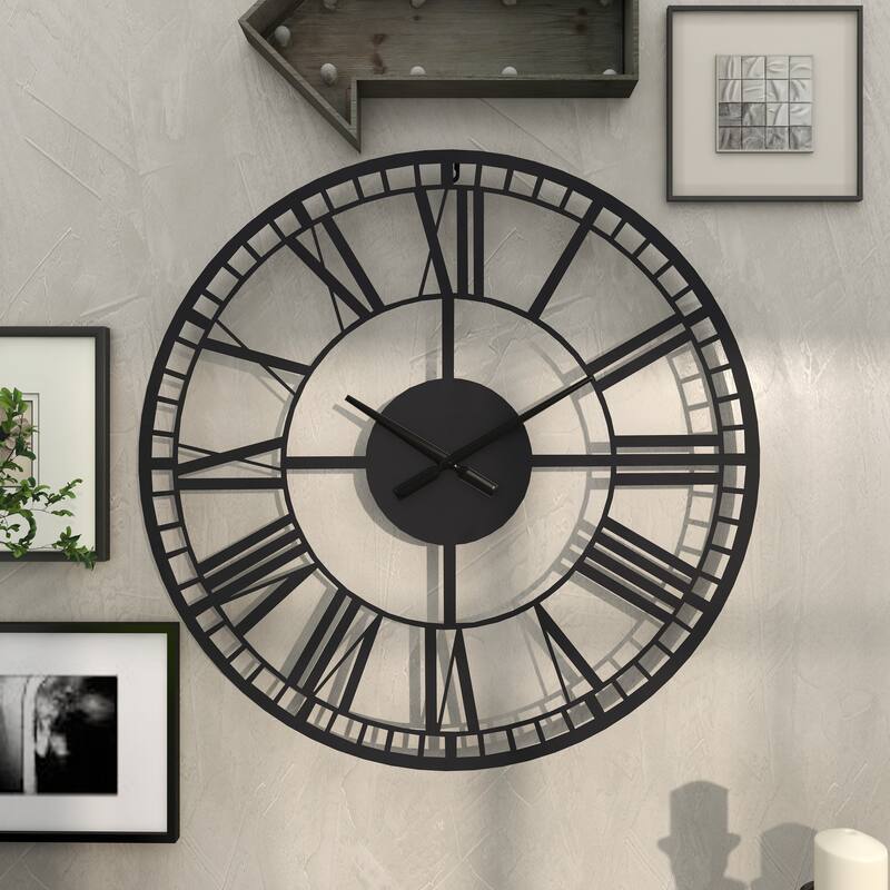 Black Metal Open Cutout Frame Decorative Wall Clock