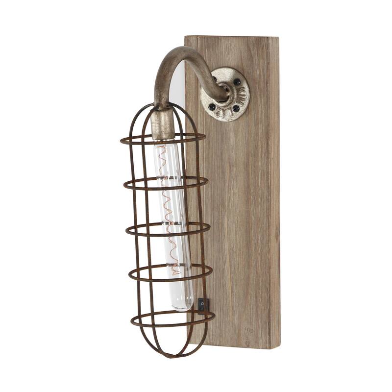 Metal Geometric Battery Operated Room Accent Lamp with Included Fixed LED Light - Brown - Roche River Decor