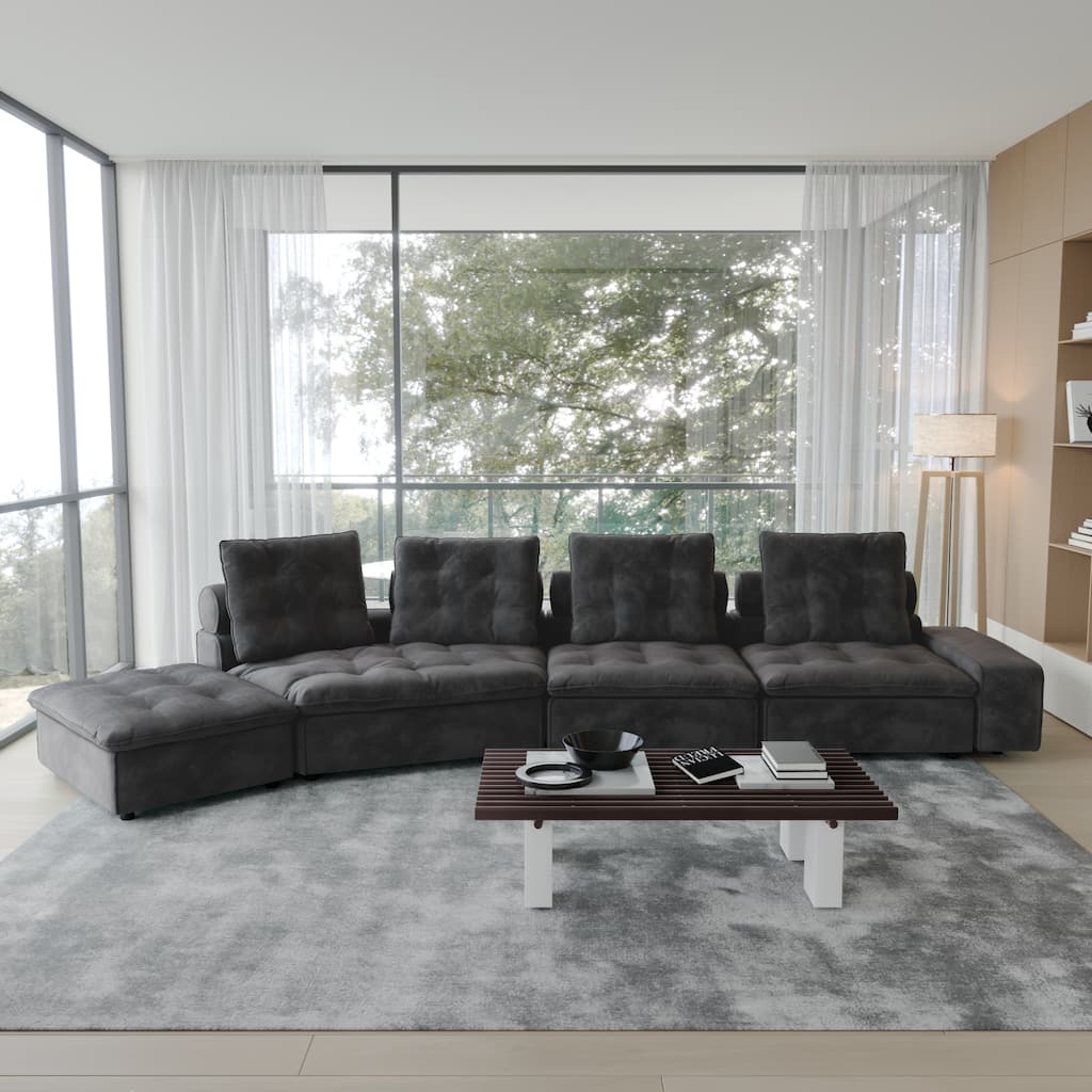Down Filled Curved Sectional Sofa Oversized 4 Seater Cloud Modular Sectional Couches for Living Room Set