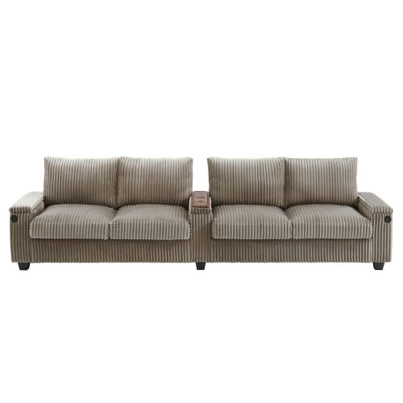 4-Seater Modern Corduroy Sofa Couch with USB Ports, Hidden Storage, and Flip-Top Cup Holders