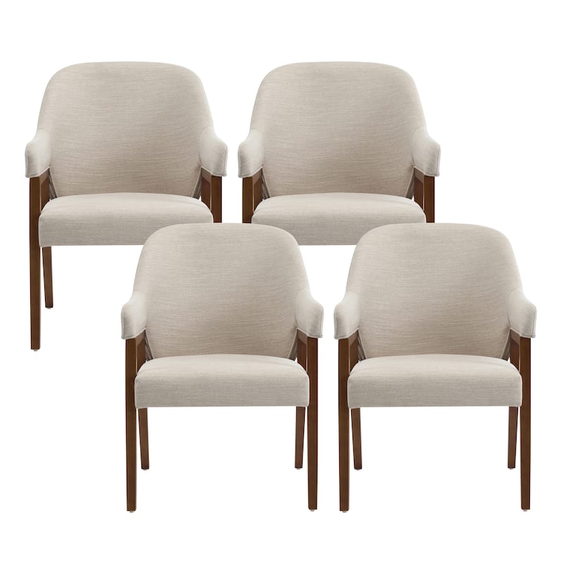 Christopher Knight Home - Modern Upholstered Dining Chair with Armrests and Walnut-Tone Wood - Set of 4 - Beige,Walnut