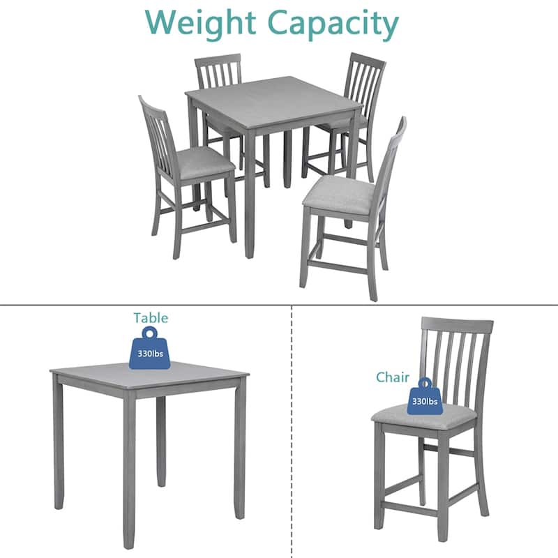 5-piece Wood Dining Counter Height Table and Chair Set
