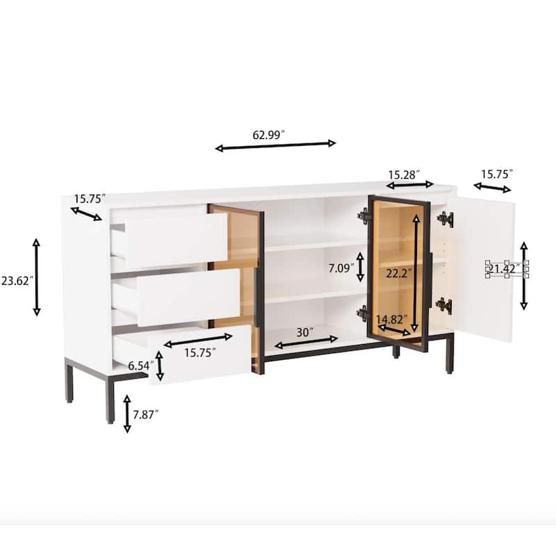 Buffet Storage Cabinet with 3 Drawers and Double Doors, Kitchen Sideboard Console for Dining Room.