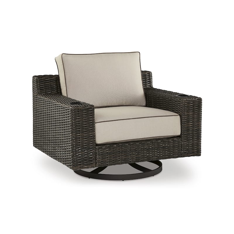 Signature Design by Ashley Coastline Bay Brown Outdoor Swivel Lounge with Cushion - 42.63" W x 36.25" D x 35" H