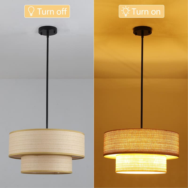 3-Light Bohemian Style Large Handwoven Chandelier with Wicker Lampshade - Matte Black