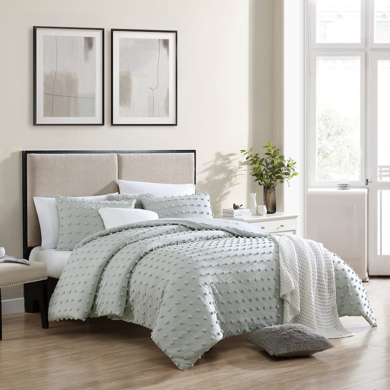 Swift Home Ultra-Soft Pom Pom 3-Piece Microfiber Comforter Bedding Set - Gray - King