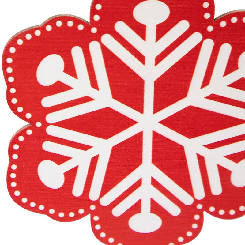 Wooden Snowflake Cutout Christmas Ornament - 6" - Red and White