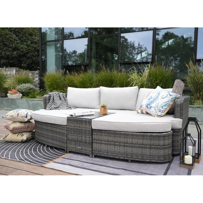 Foxborough chaise lounge set sales with cushions and table