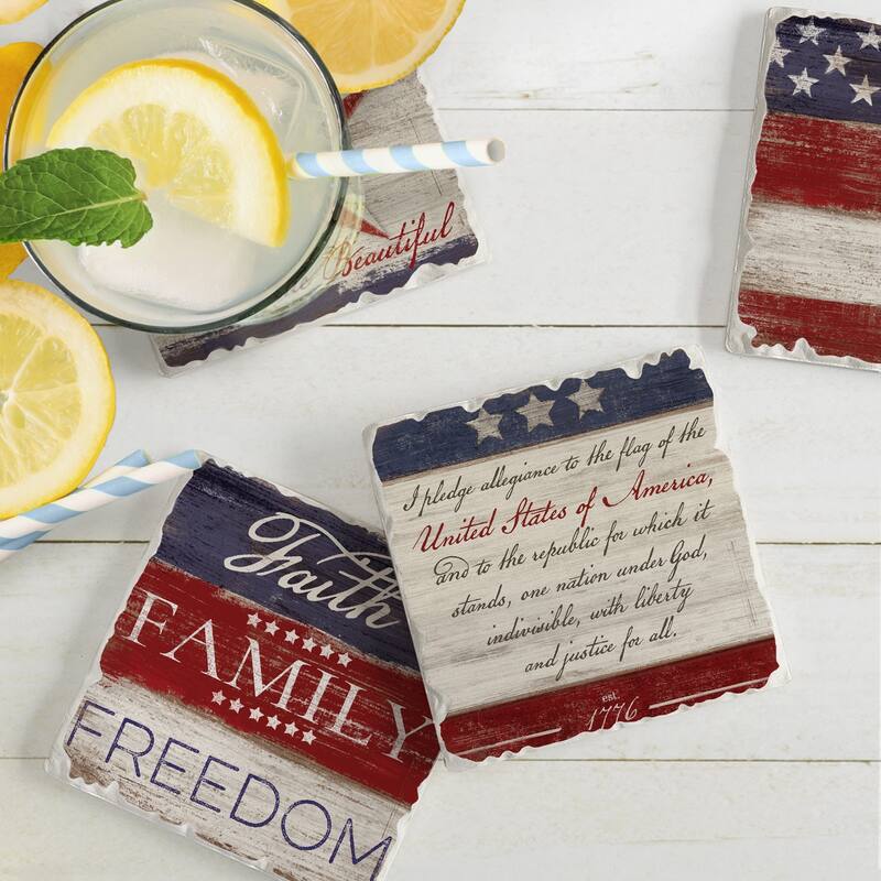 Counterart Absorbent Stone Coaster, Americana, Set of 4 - 4.01x4.10