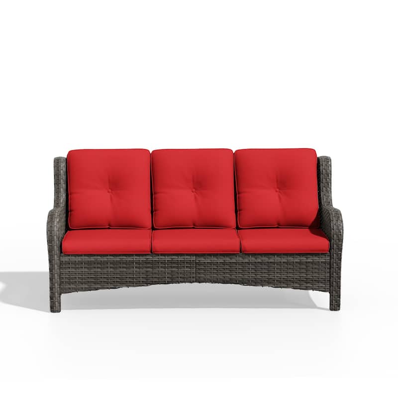 Cozywor 3-Seat Wicker Outdoor Patio Sofa Sectional Couch with Cushions