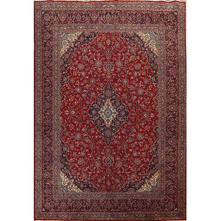 Vintage Traditional Floral Red Kashan Persian Wool Area Rug Handmade ...