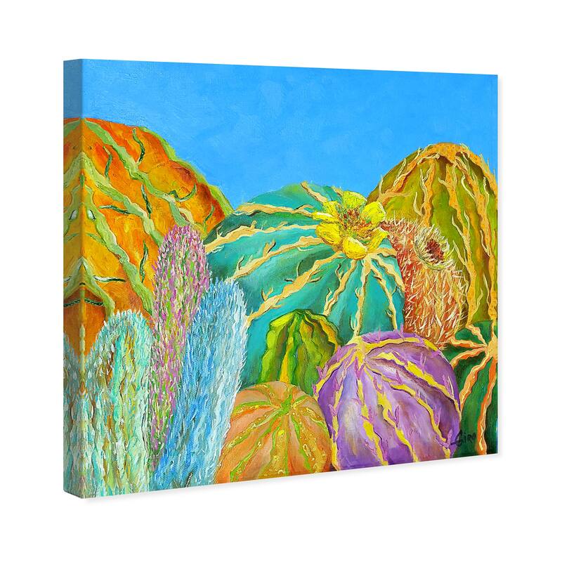Wynwood Studio Canvas Floral and Botanical Vivian Fache - Giro-Cactus II Left Blue and Tropical Wall Art Canvas Print