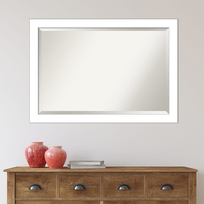 Beveled Bathroom Wall Mirror - Wedge White Frame - Wedge White