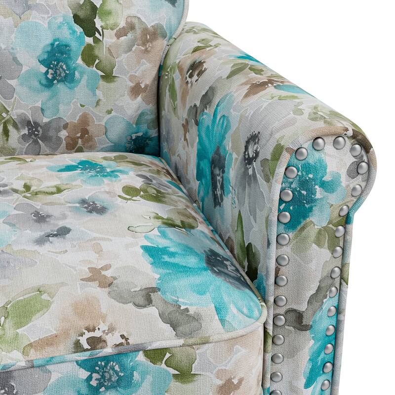 Herve Traditional Rolled Arm Accent Chair with Pewter Nailheads