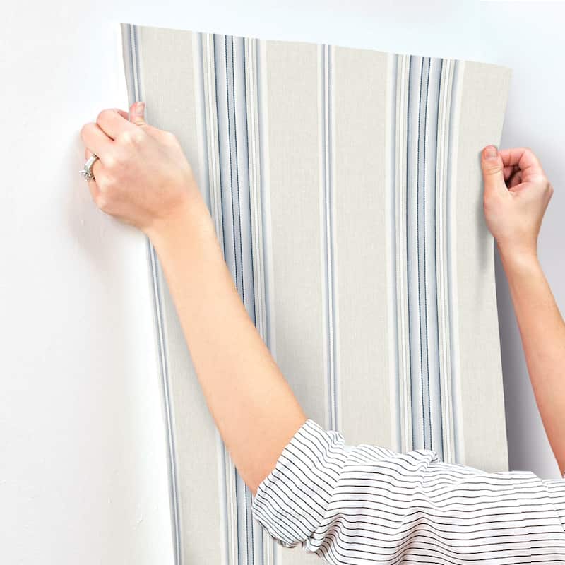 Chesapeake Calvados Blue Linen Stripe Wallpaper