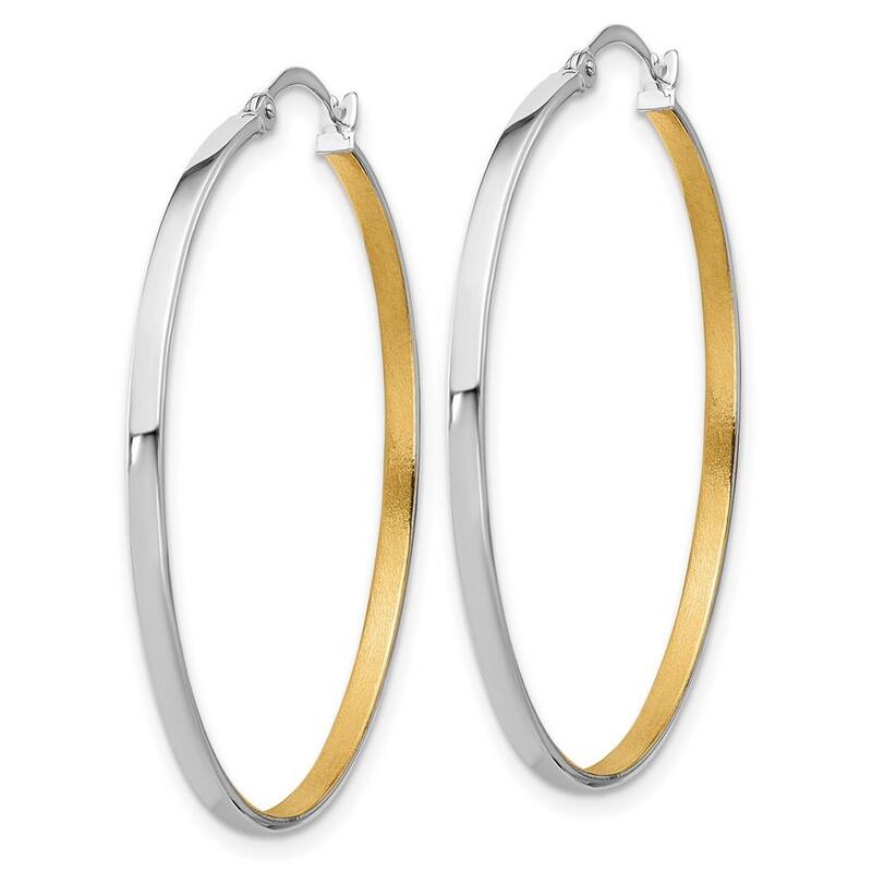 Curata 14k Yellow Gold Rhodium Polished Brushed Hoop Earrings - 2mm
