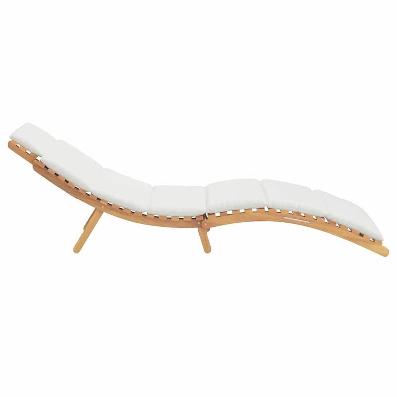 vidaXL Sun Lounger Cream white 188 x 55 x 59 cm Solid teak wood - 74.0 x 21.7 x 23.2