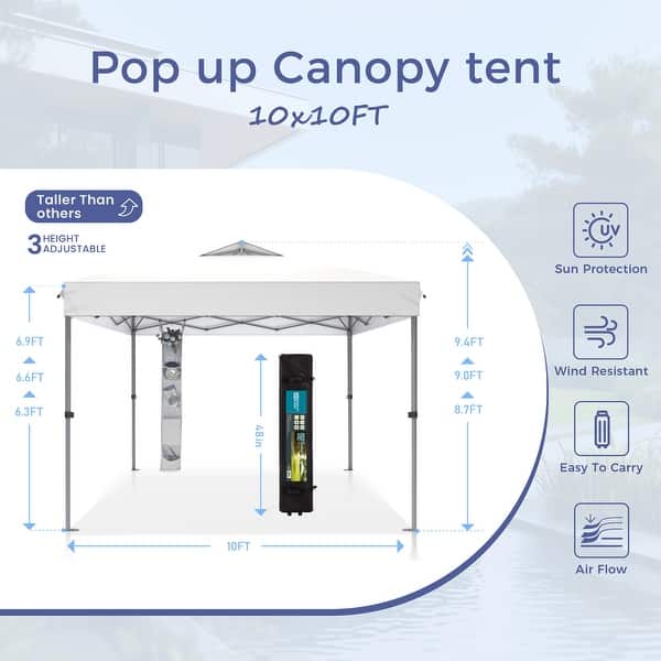 dimension image slide 2 of 6, 10' x 10' Pop Up Outdoor Canopy Tent Commercial Instant Reinforce Canopies with Wheel Carry Bag & Storage Pocket - 10x10'