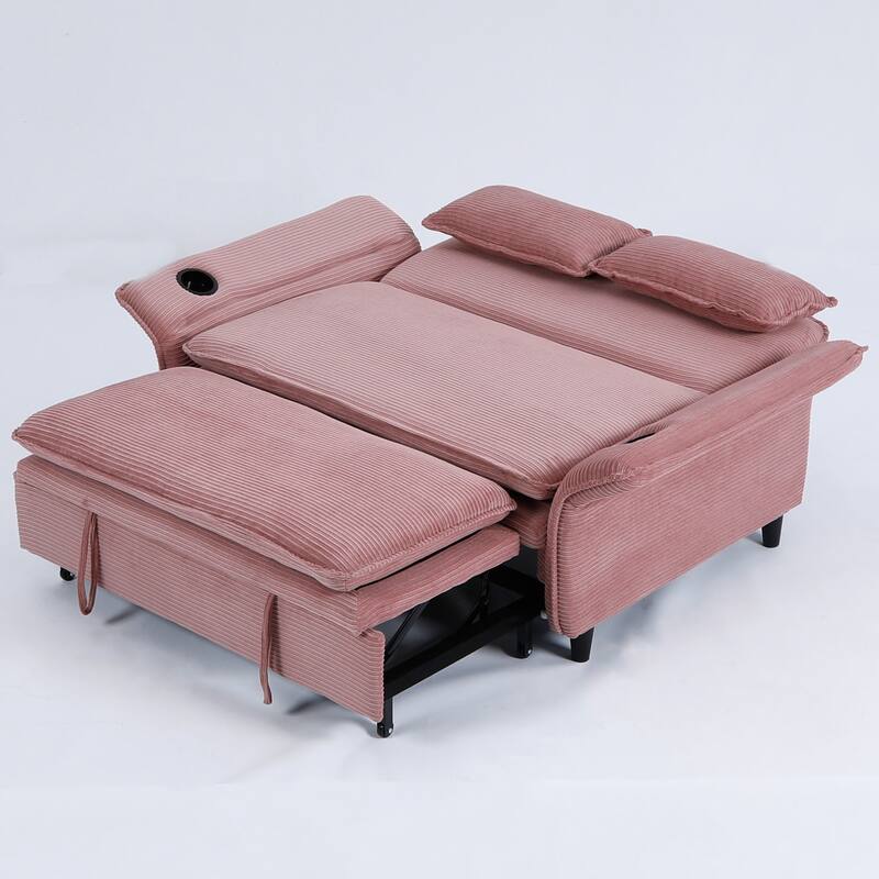 65.74-inch pink letter striped fabric multi-functional sofa bed,armrests and backrests are adjustable