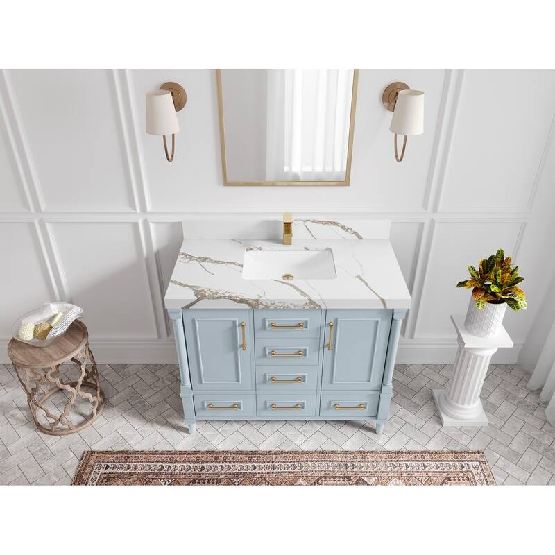 Willow Collections 42 in. W x 22 in. D Aberdeen Single Bowl Sink Bathroom Vanity in Pewter Green with Countertop