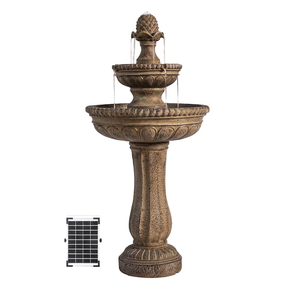 XBrand 39" Solar Water Fountain, 2-Tier, Outdoor, Sand Stone Resin, With Solar Panel & Solar Pump for Home Garden Yard Décor