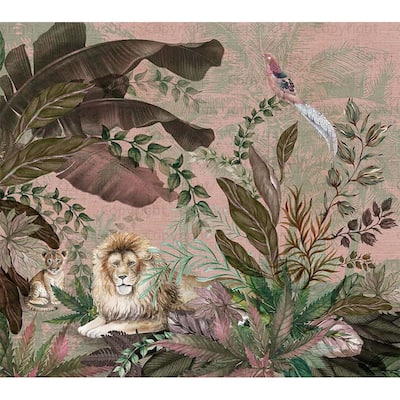 Luxurious Jungle Safari Wallpaper Mural Lions and Tropical Foliage