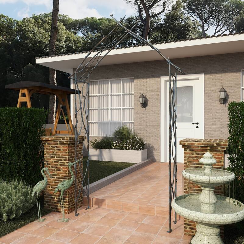 Metal Bird Indoor Outdoor Arched Garden Arbor with Sculpted Branches - Black - Roche River Decor