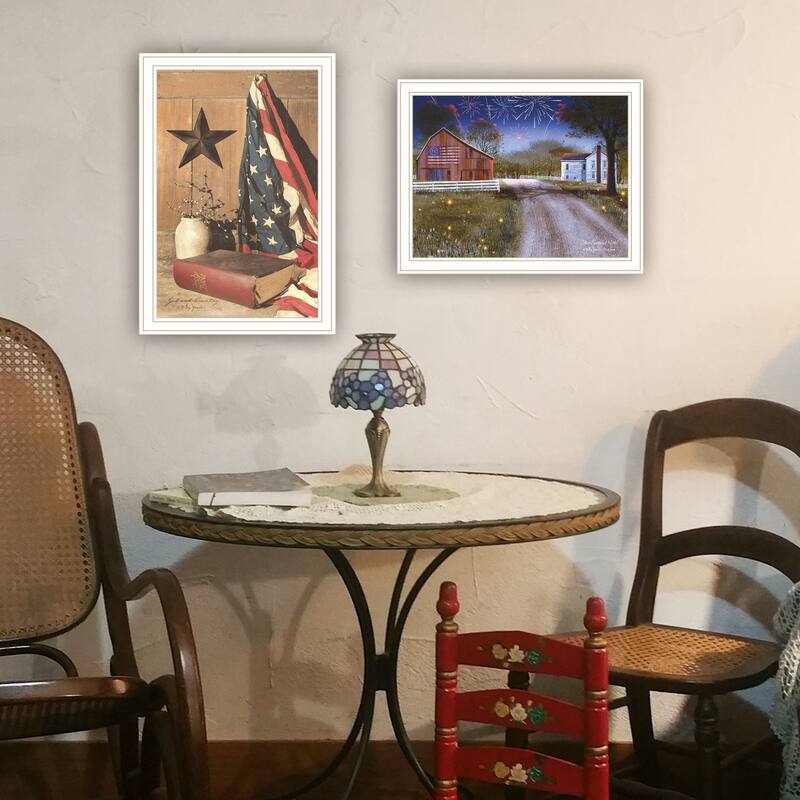 2-Piece Framed Wall Art Set - Star Spangled Night & God & Country, White Frame