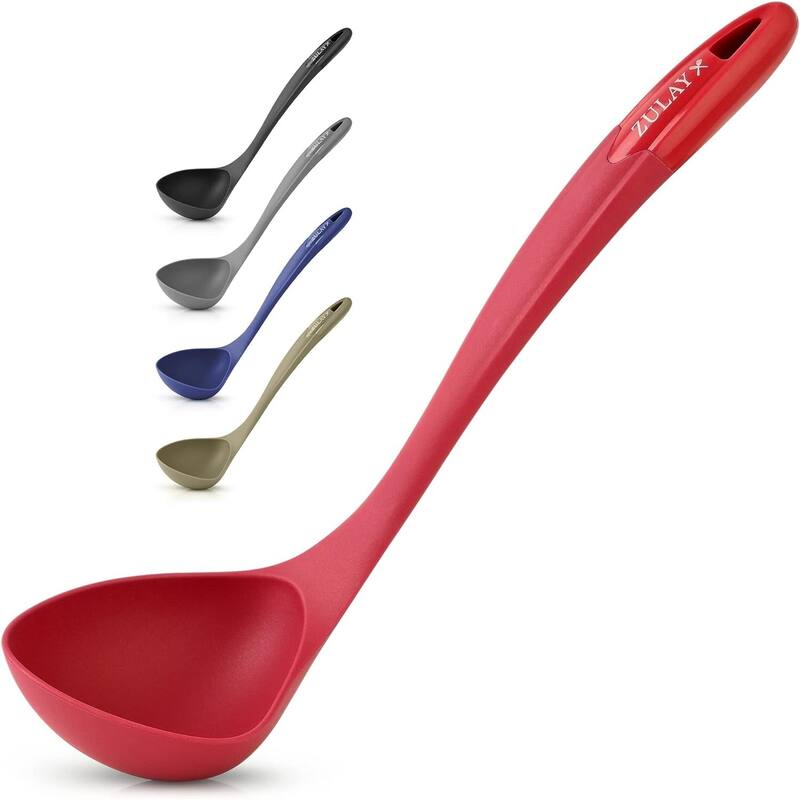 Zulay Kitchen Soup Ladle Spoon with Comfortable Grip - Red