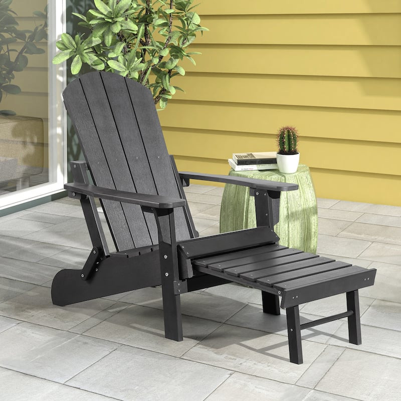 Hurley Folding Poly Plastic Adirondack Chair with Pull-out Ottoman - Dark Gray