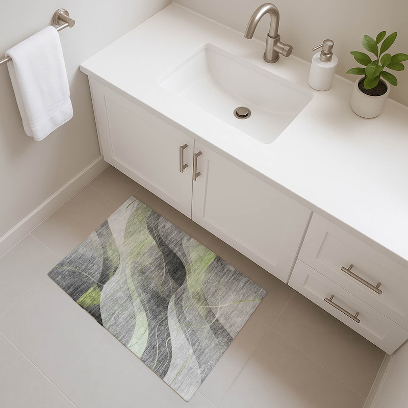 Premium Washable Super Soft Modern Waves Mayfield Rug - Aloe - 1'8" x 2'6"