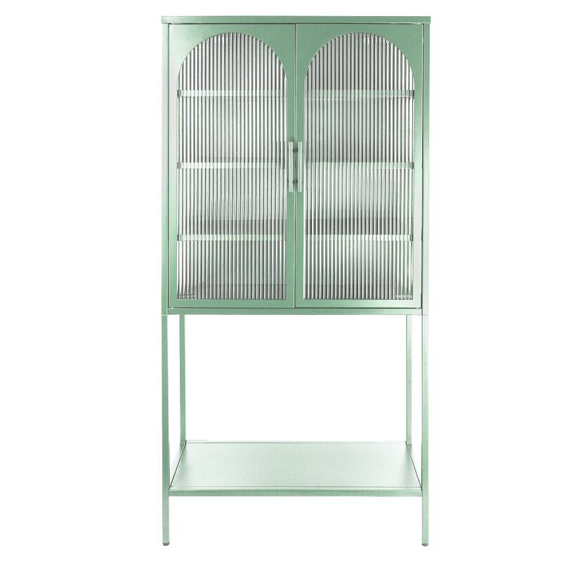 Adjustable Shelves Cabinet with 2 Glass Arched Doors