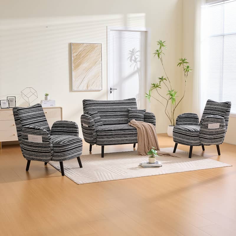 Modern 2-Seater Sofa Deep-Seated Sofa with Armrest Pillows & Side Storage Pockets, for Bedroom, Apartment, Black