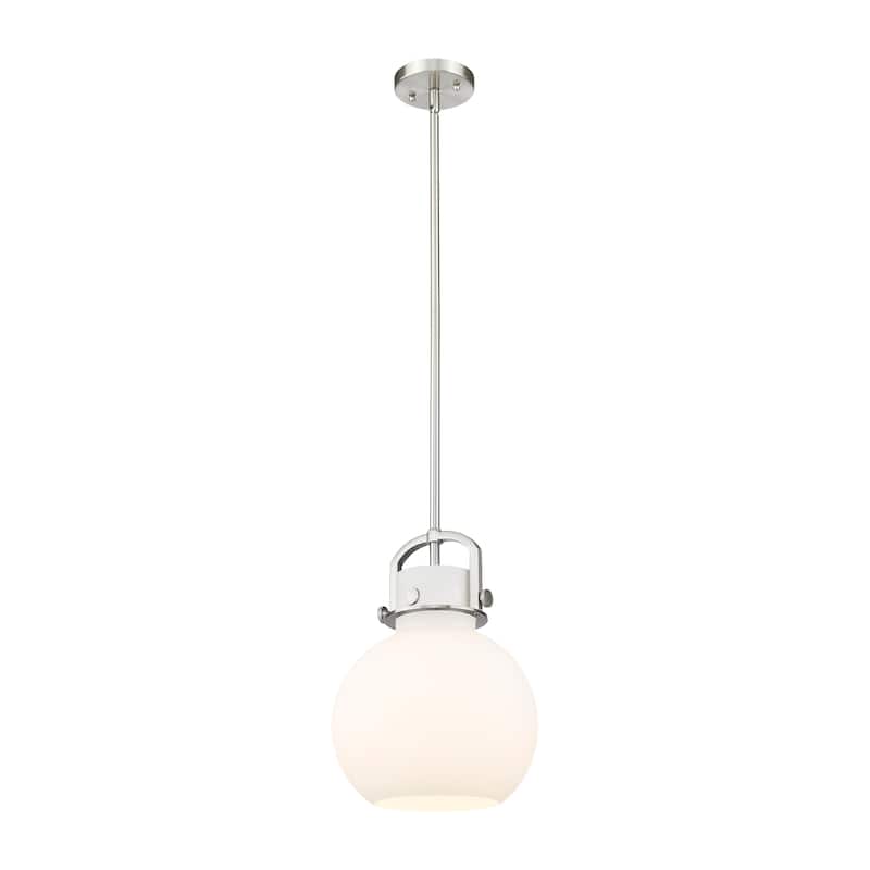 Innovations Lighting Newton Sphere - 1 Light 10" Stem Hung Pendant - Satin Nickel/Matte White