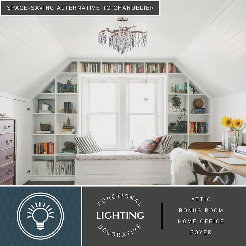 Rainier 24-in W Crystal Silver Waterfall Semi Flush Mount Ceiling Light - 24-in W x 13-in H x 24-in D