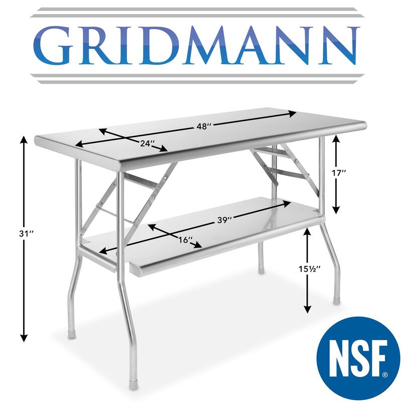48 x 24in NSF Stainless Steel Folding Table with Shelf