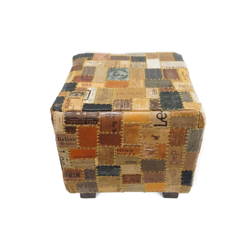 Home&Manor Daniella Leather Cube Pouf