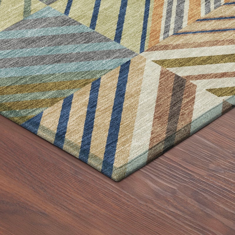 Machine Washable Indoor/ Outdoor Geo Mosaic Chantille Rug