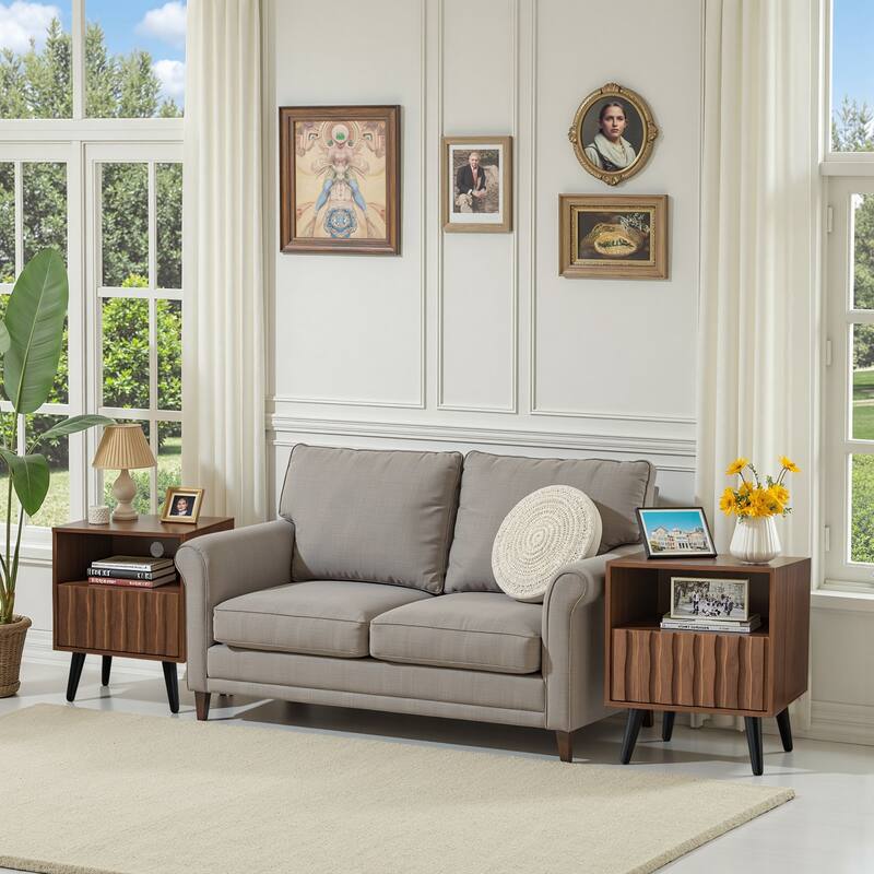 Mid-Century Modern Nightstand, Fluted End Table Drawer & Open Storage - One-Drawer/ Set of 2