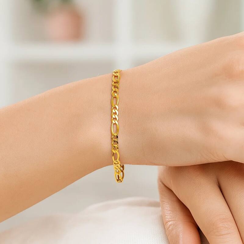 MayaMila 2.8mm 14k Yellow Gold Solid Figaro Bracelet
