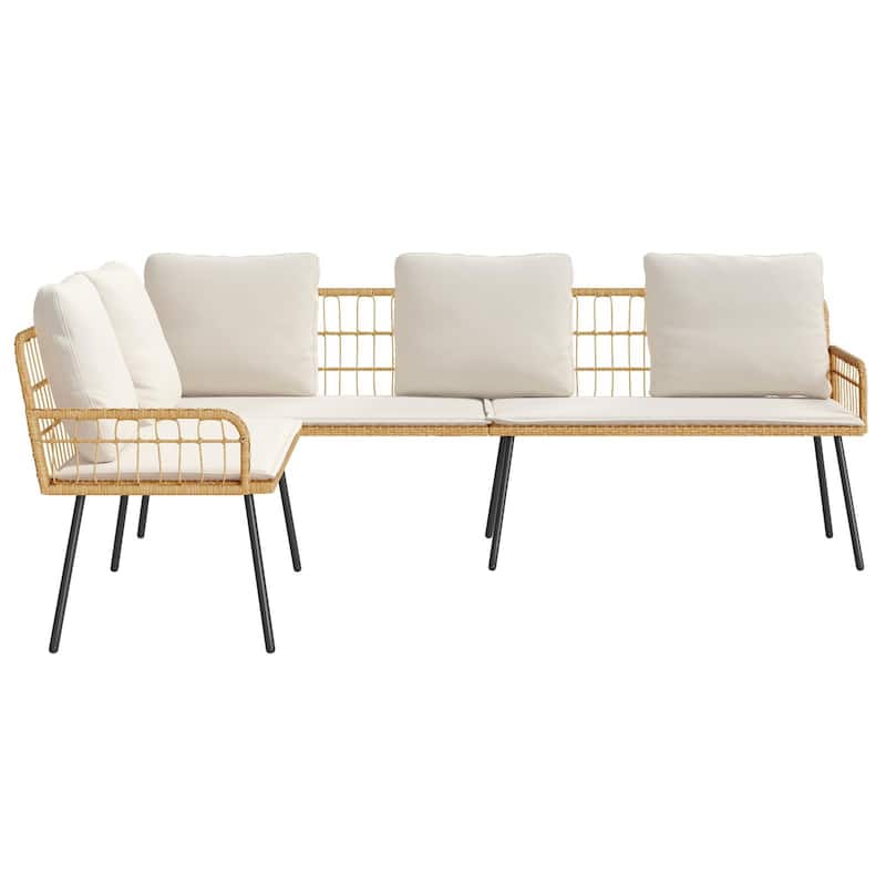 vidaXL L-Shaped Sofa Black/Natural Poly Rattan