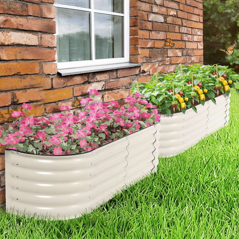 Aoodor 60'' x 24'' x 17'' Metal Raised Garden Bed, Outdoor Elevated Planter Box with Rubber Strap Edging
