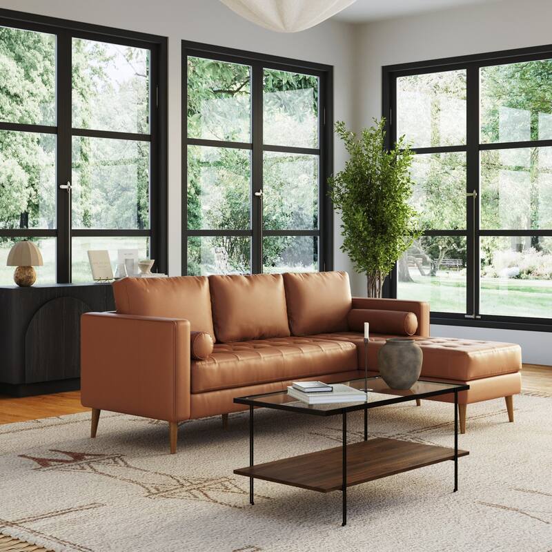 Breeze Mid Century Modern Sofa, Leather Couch with Tufted Cushion and Solid Wood Frame