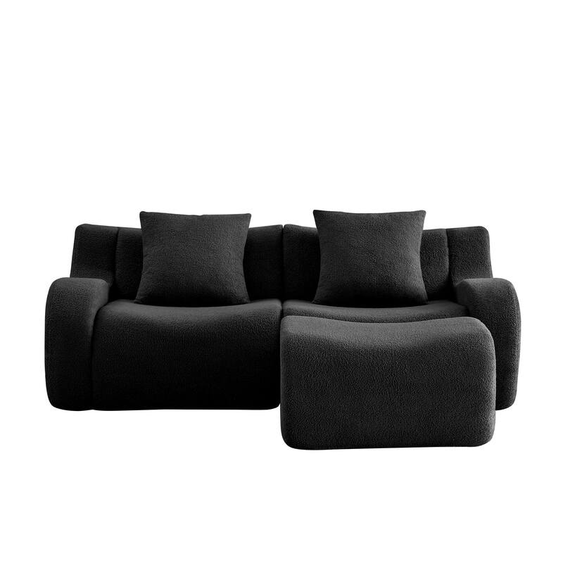 Anmytek Plush L-Shaped 2-Seater Teddy Fabric Sofa - No Assembly Required